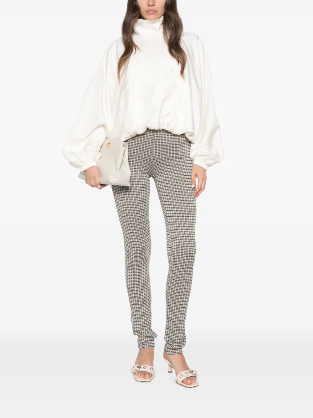 Patrizia Pepe Broek met pied-de-poule print Beige