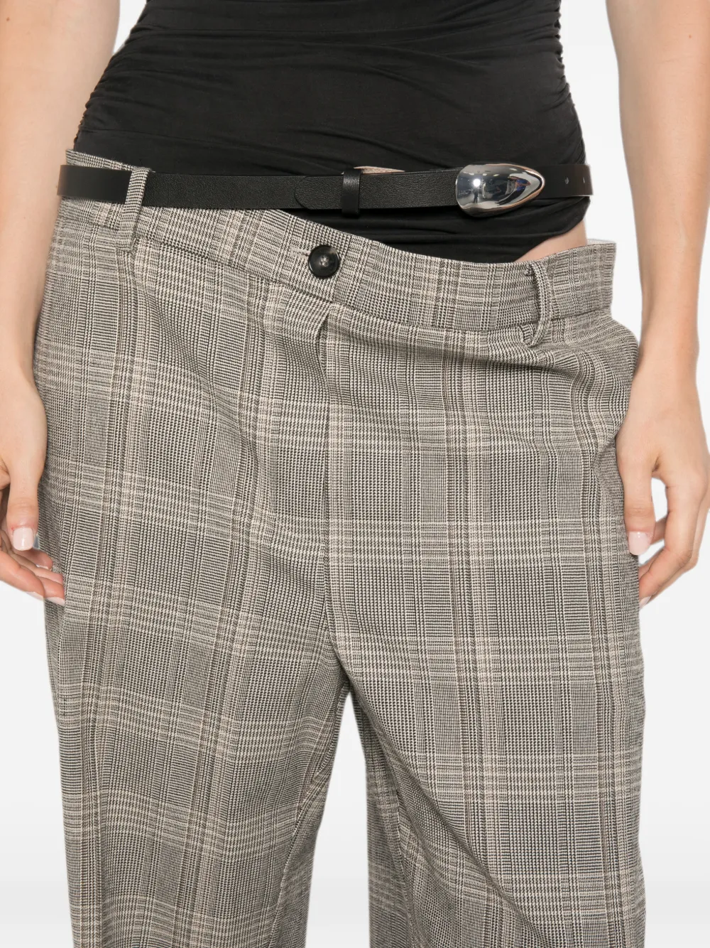 Patrizia Pepe Geruite broek met oversized taille Grijs