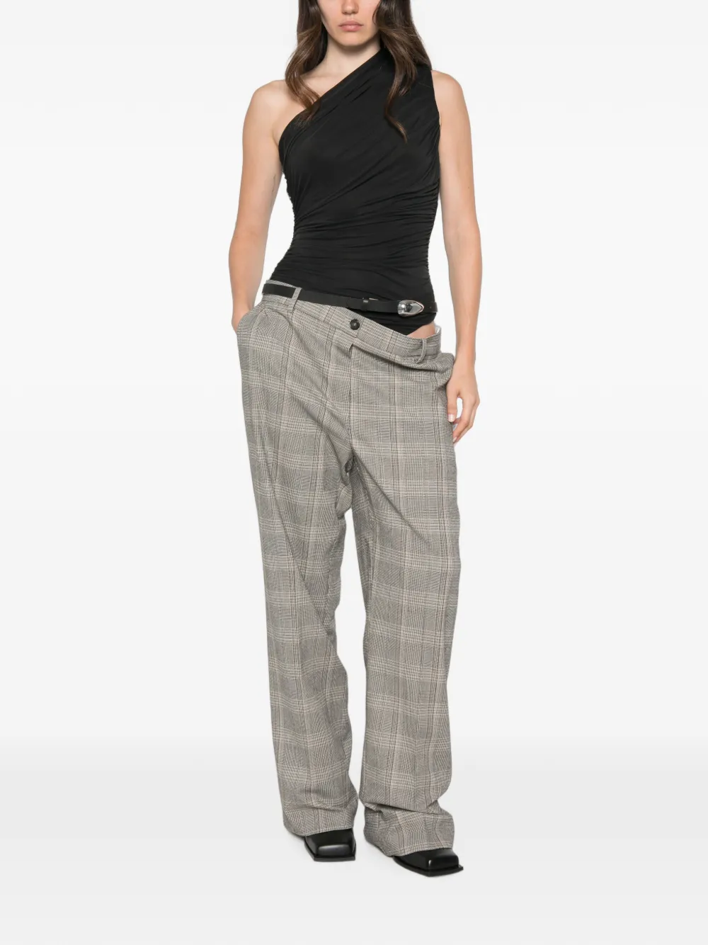 Patrizia Pepe Geruite broek met oversized taille Grijs