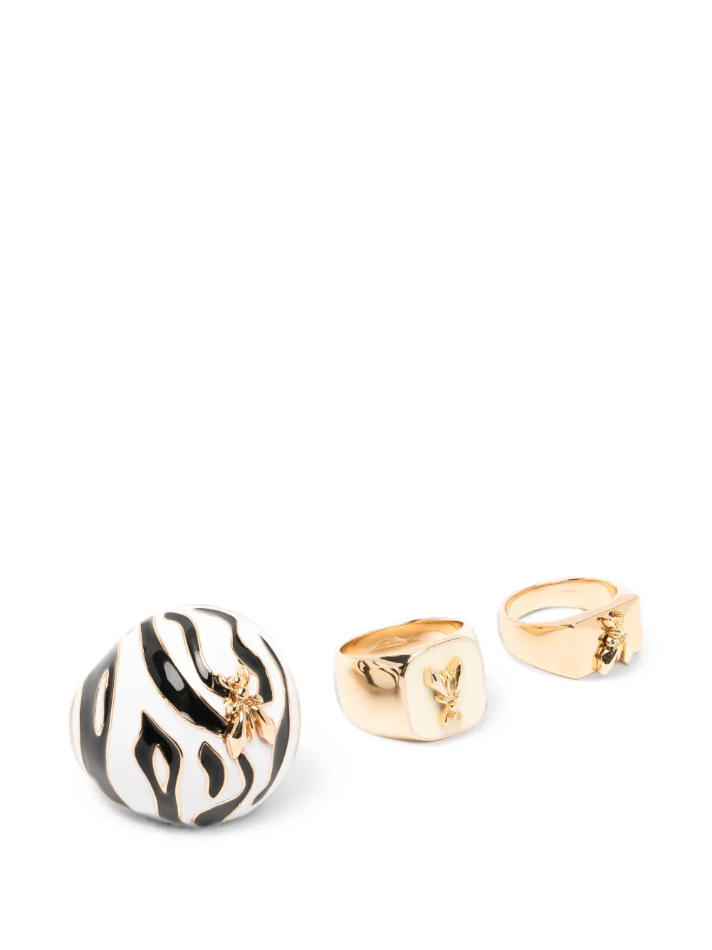 Patrizia Pepe Sphere Zebra-print Rings Set In Gold