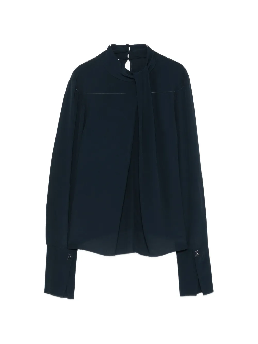 Patrizia Pepe Draped-collar Long-sleeve Blouse In Blue