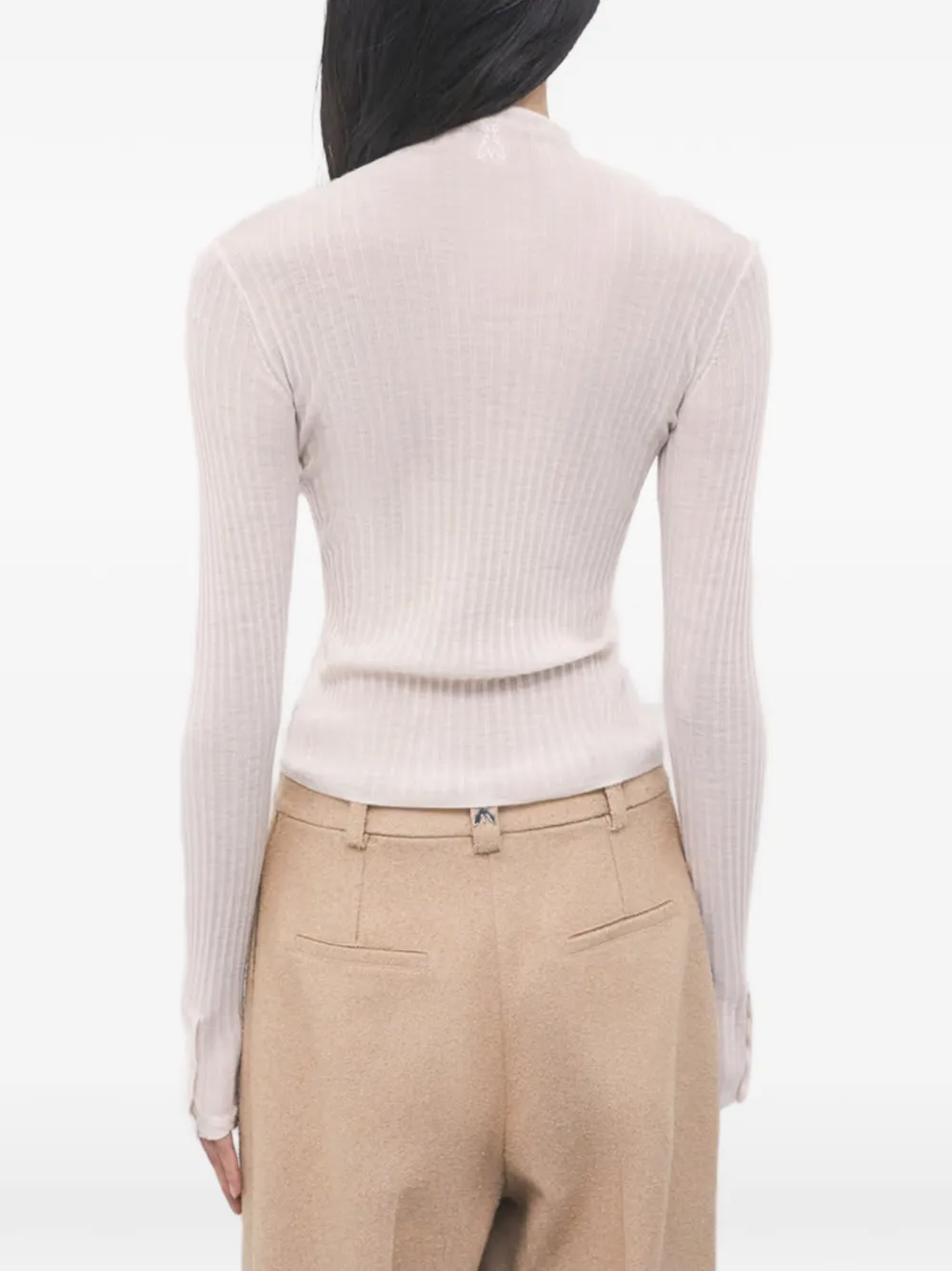 Patrizia Pepe Ribgebreide trui met trechterhals Beige