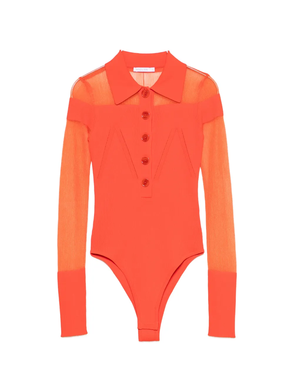 Patrizia Pepe Sheer-panelled Knit Polo-shirt In Orange
