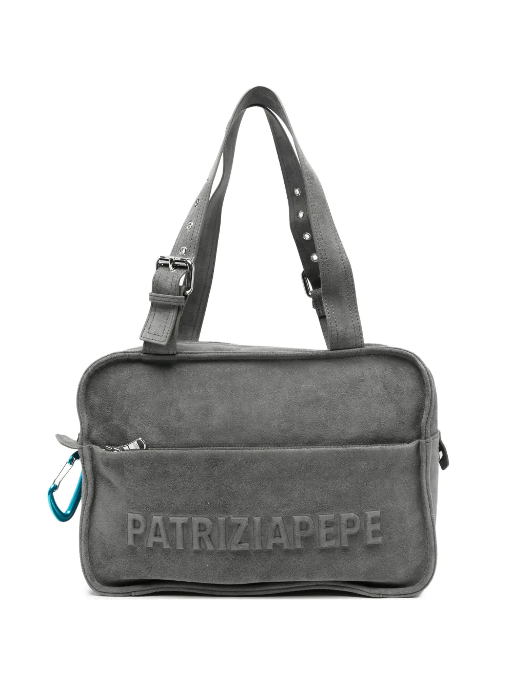 Patrizia Pepe logo-embossed suede shoulder bag - Grau