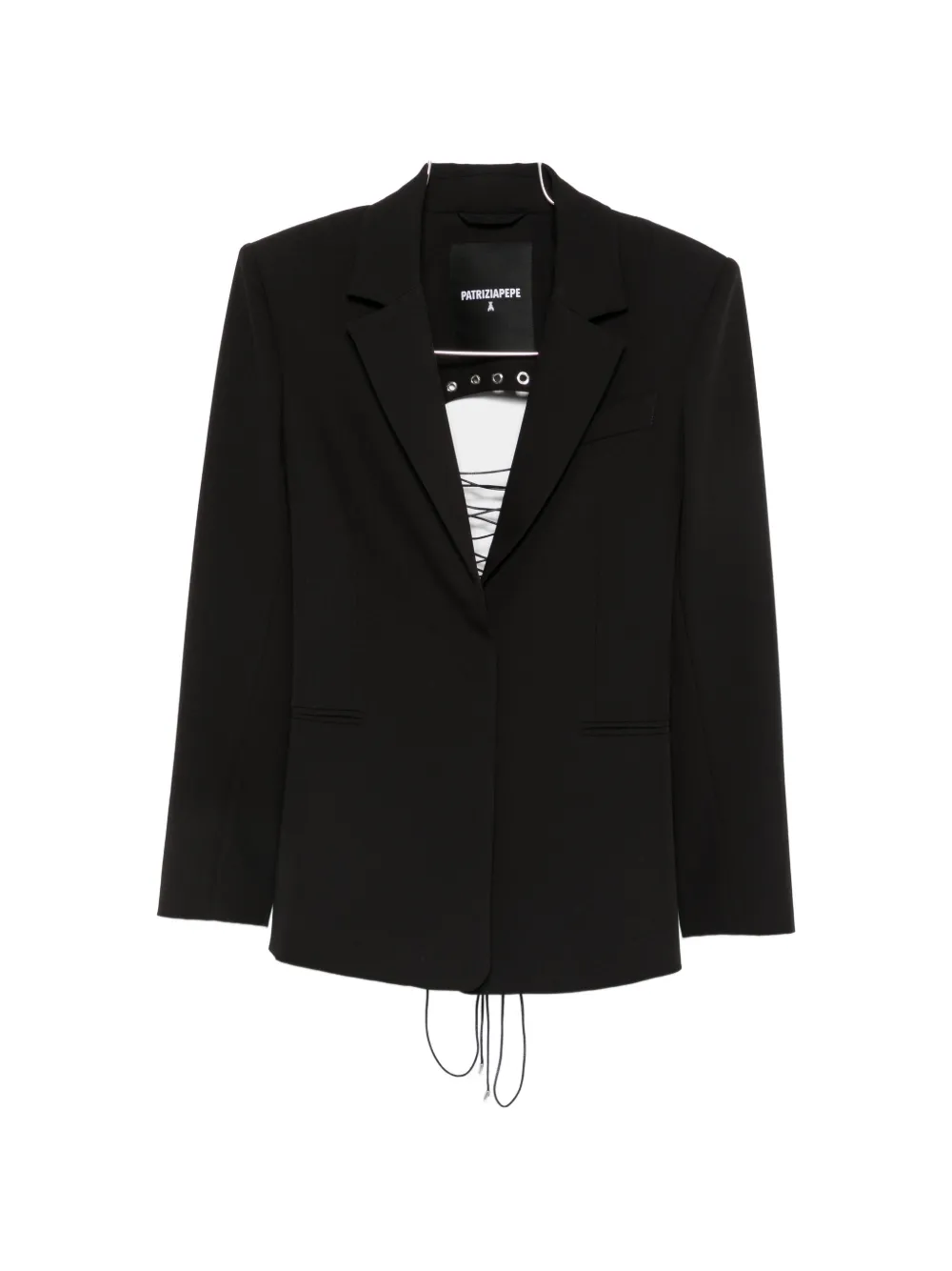 Patrizia Pepe Lace-up Structured Blazer In Black