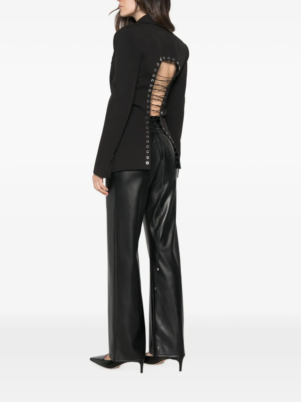 Patrizia Pepe lace-up structured blazer Zwart