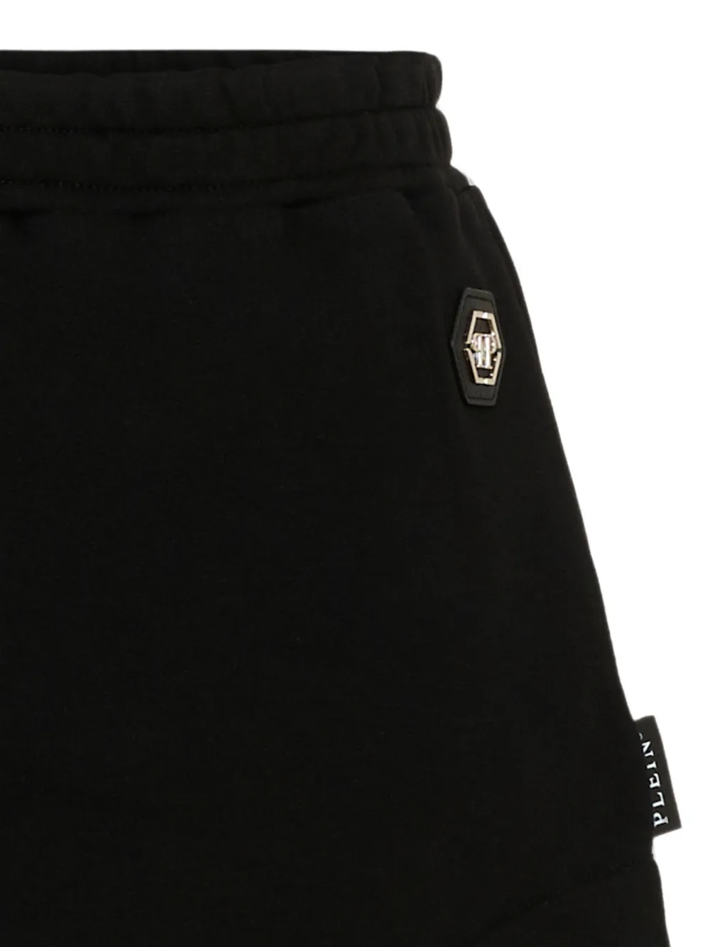 Philipp Plein Junior Rok met gewelfde zoom en logoplakkaat Zwart