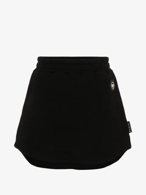 Philipp Plein Junior logo-plaque curved-hem skirt