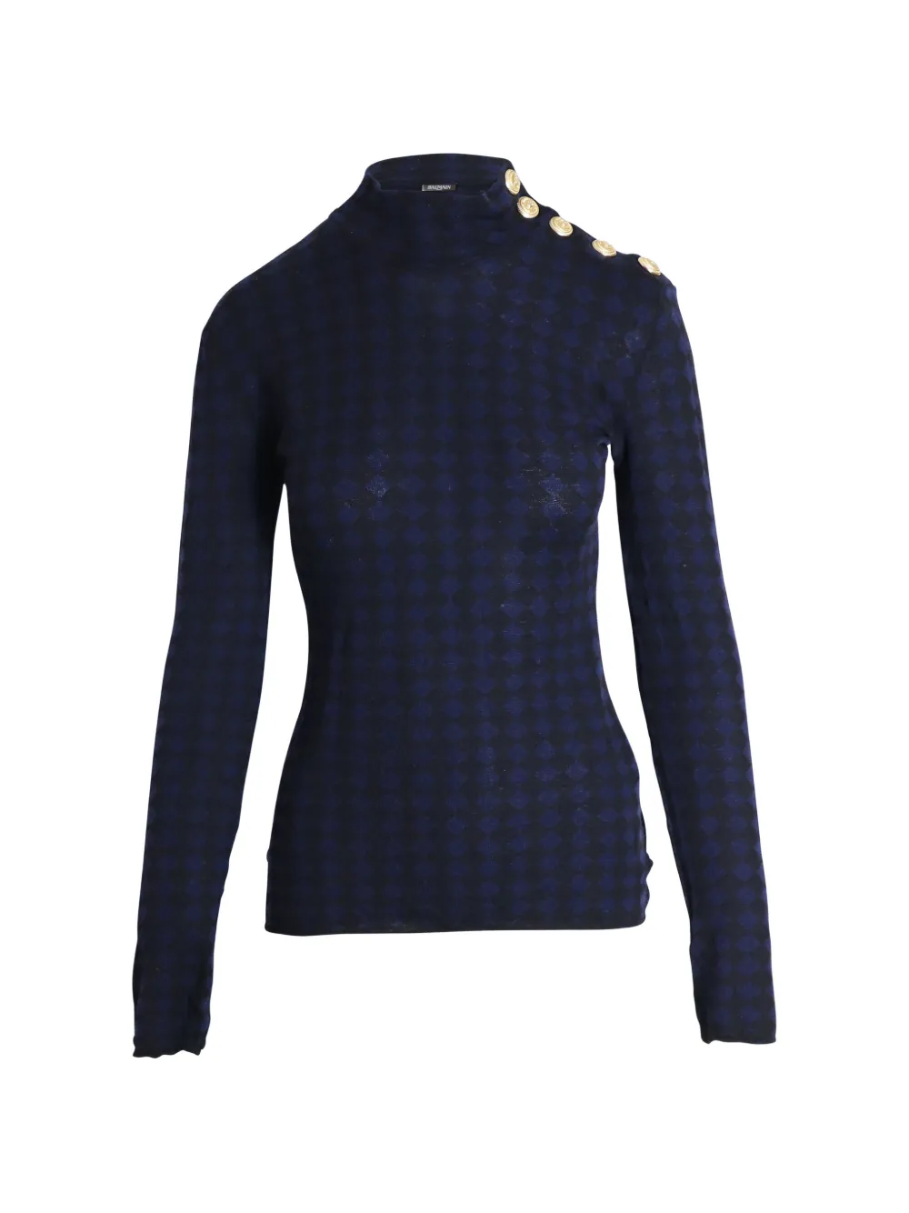 Balmain Pre-Owned studded-shoulder diamond-print top - Blau