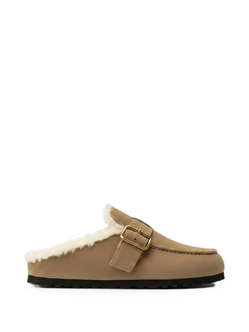 Prada shearling-lined buckle-fastening mules Beige