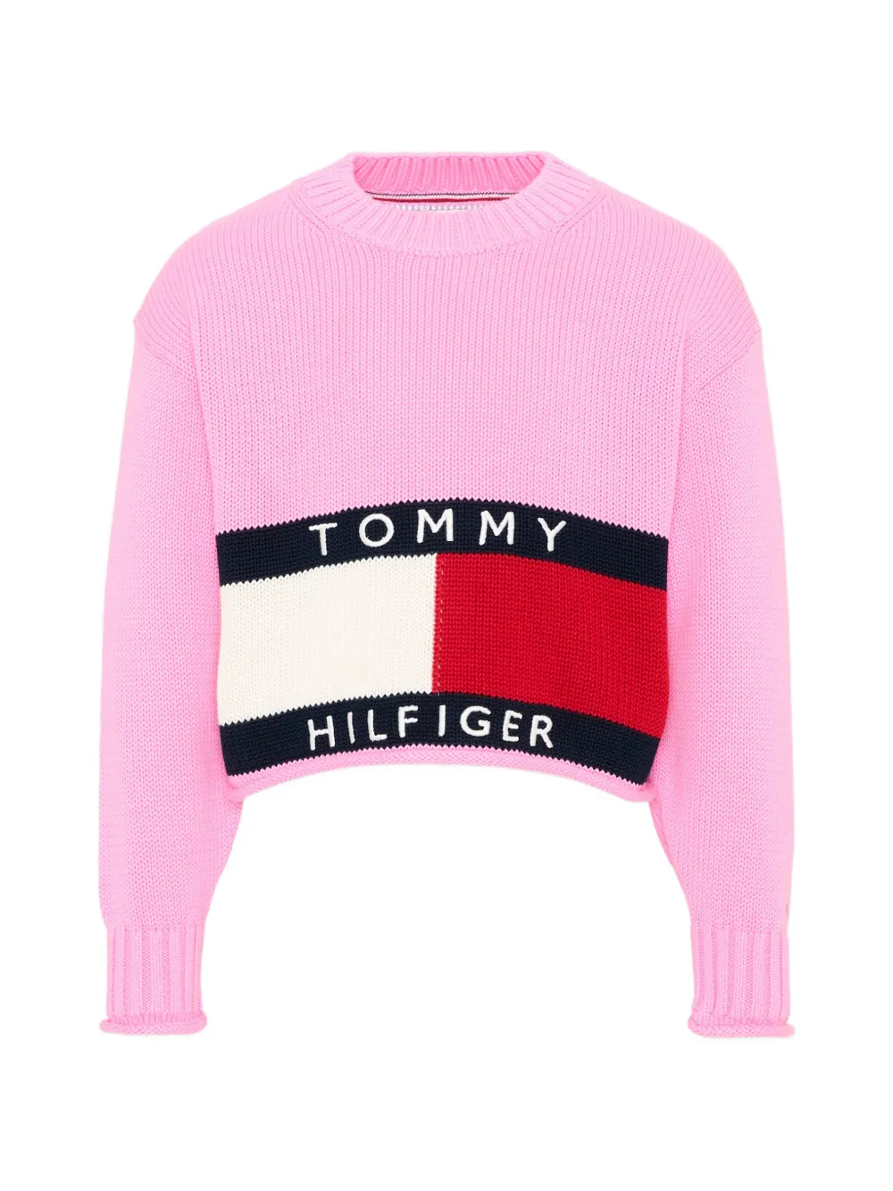 Tommy Hilfiger Junior logo-intarsia cropped sweater - Rosa