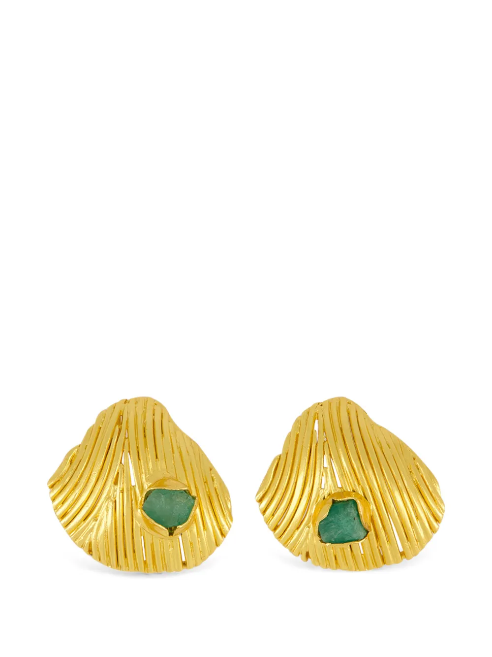 FENOMENA emerald shell-motif earrings - Gold
