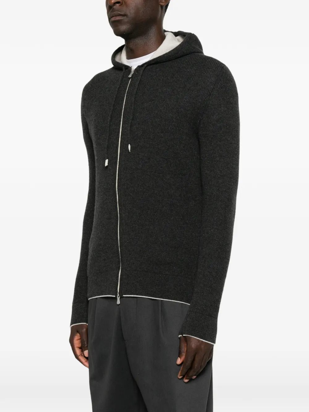 Eleventy ribbed-knit zip-up hoodie Zwart