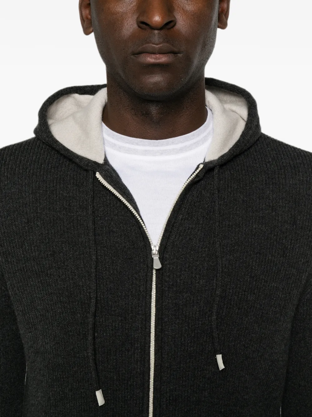 Eleventy ribbed-knit zip-up hoodie Zwart