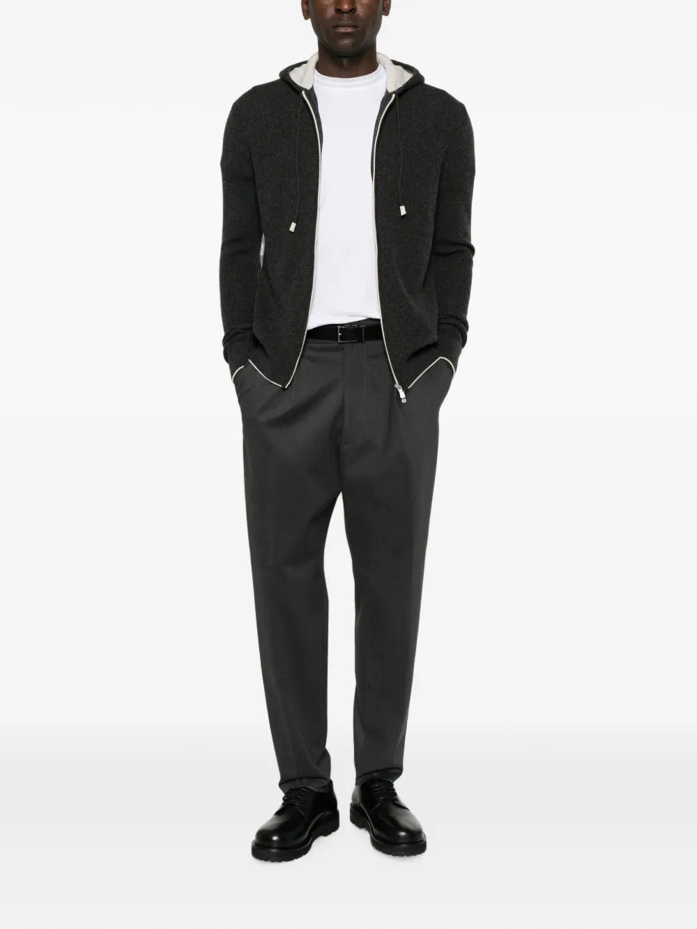 Eleventy ribbed-knit zip-up hoodie Zwart