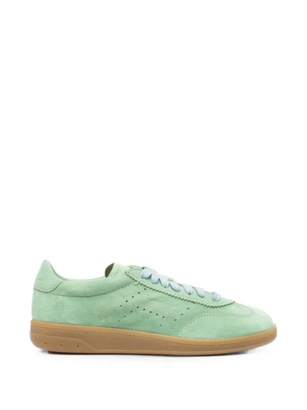 Santoni Perforated-detail Suede Sneakers in Green