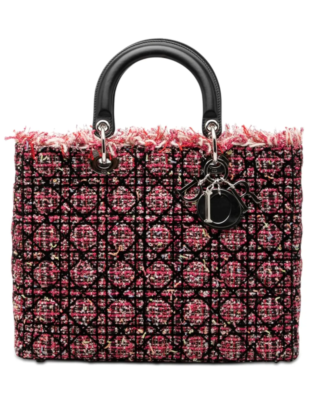 Christian Dior Pre-Owned 2011 Large Tweed Cannage Fringe Lady Dior satchel - Pink