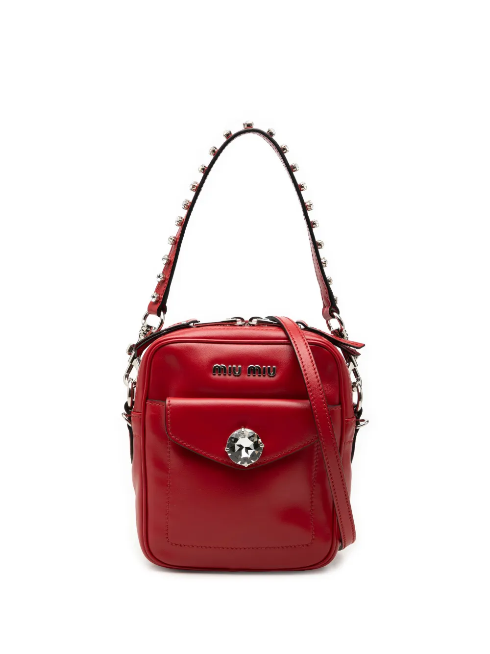 Miu Miu Pre-Owned 2010-2026 Vitello Soft Crystal Embellished Solitaire Camera Bag satchel - Rosso