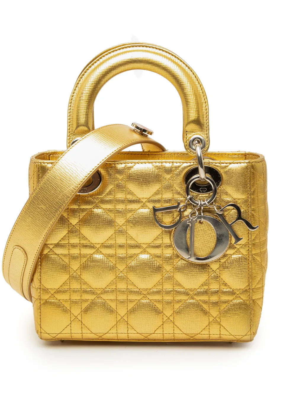 Christian Dior Pre-Owned 2016 Small Metallic Grained Calfskin Cannage My ABCDior Lady Dior satchel - Gold