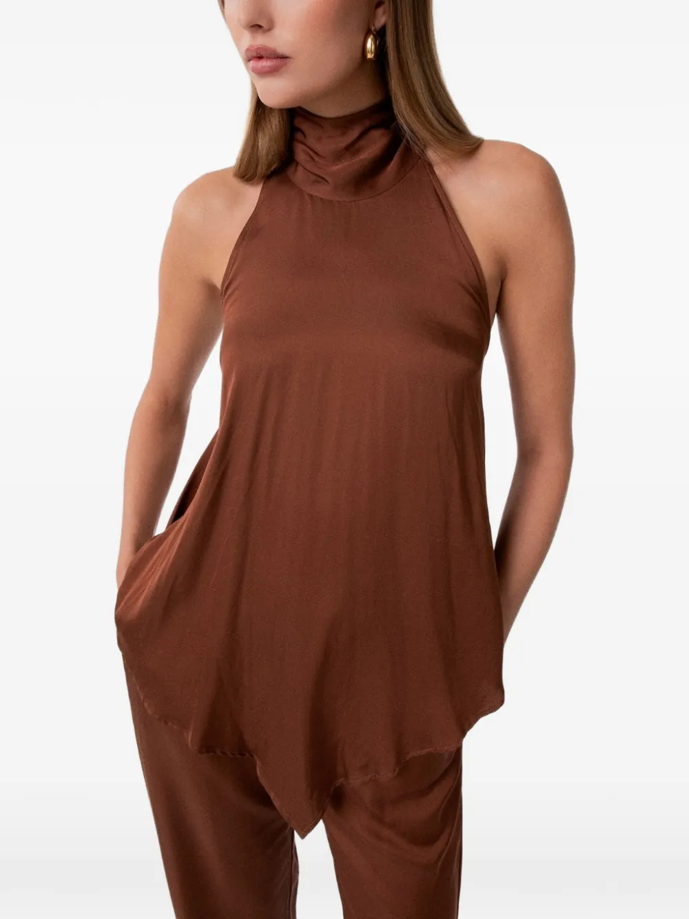 Gaëlle Paris halterneck tie-fastening top - Marrone