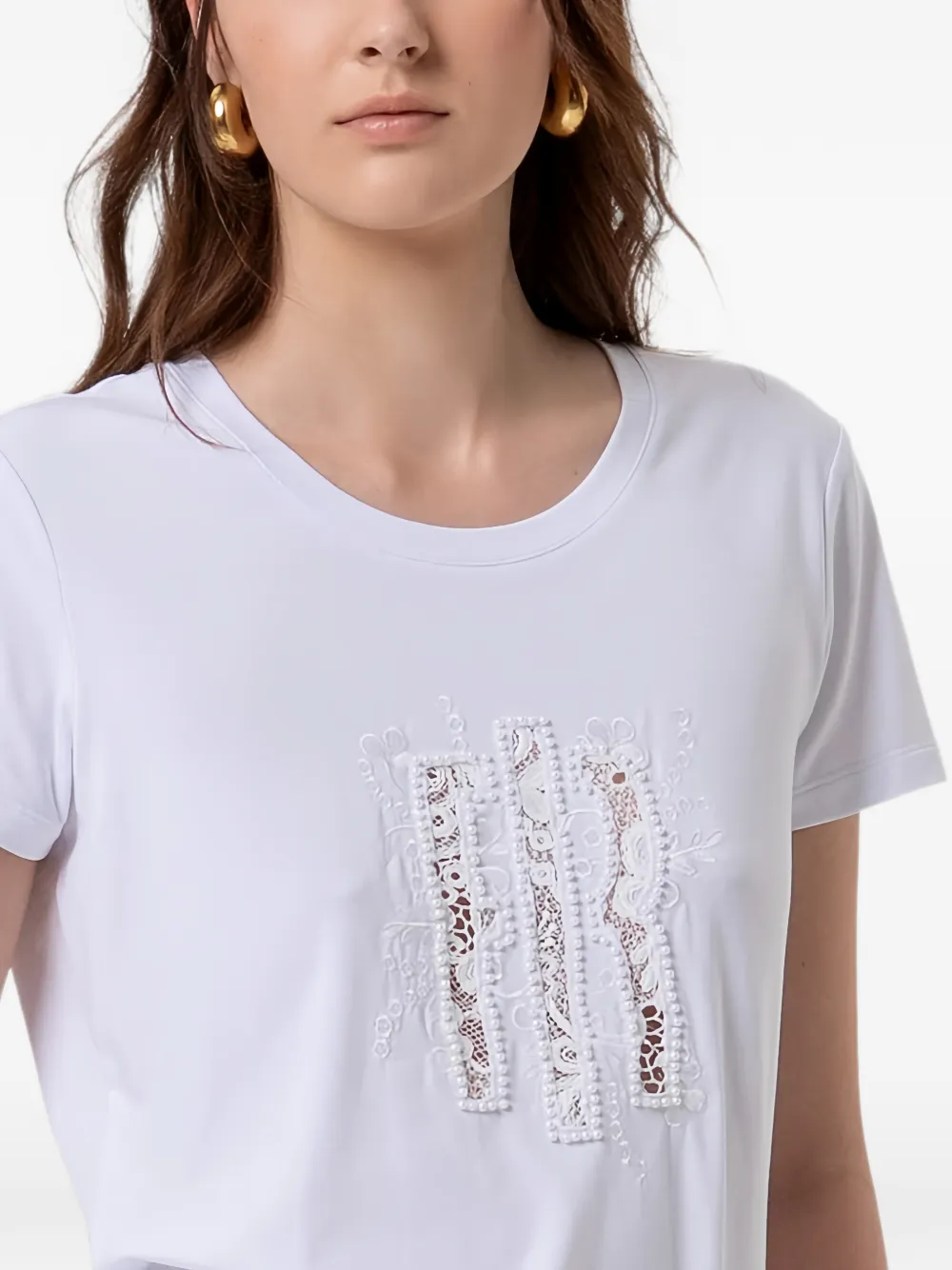 FRACOMINA T-shirt met imitatieparel en borduurwerk Wit