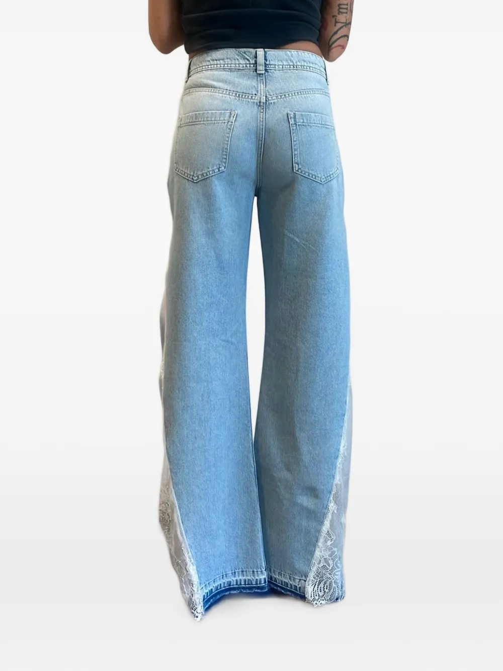 Blugirl Jeans met wijde pijpen en kanten vlakken Blauw