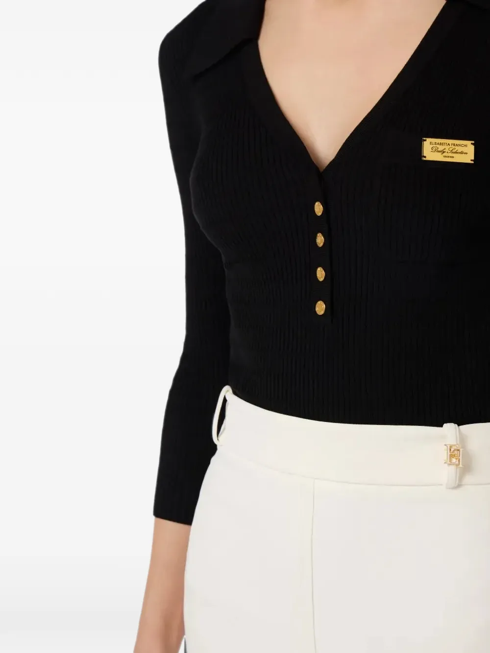 Elisabetta Franchi Ribgebreide polotop met gevlochten detail Zwart