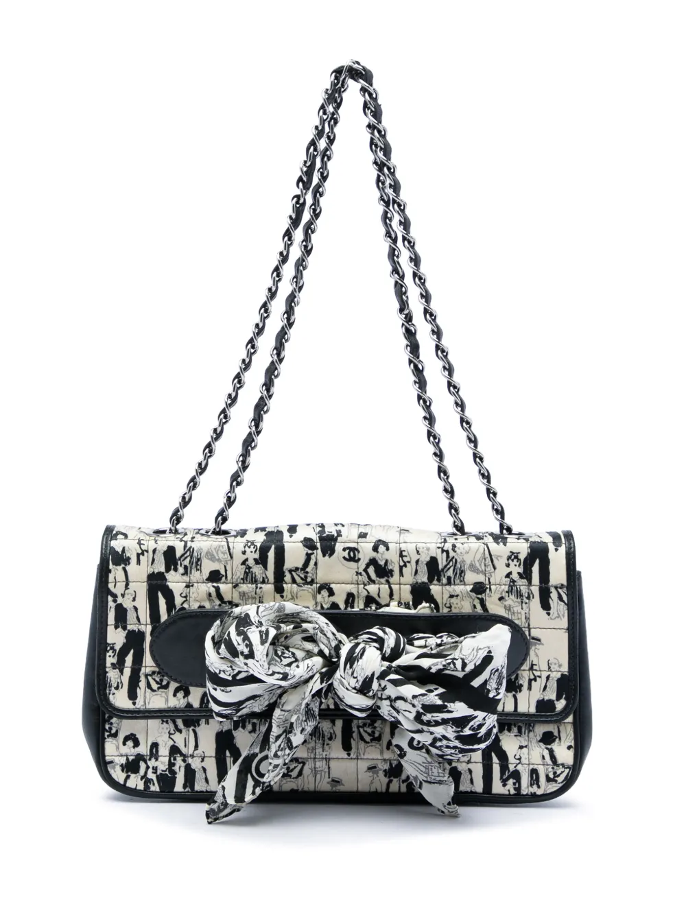 CHANEL Pre-Owned 2003-2004 Silk and Lambskin Coco Mademoiselle Scarf Flap shoulder bag - Bianco