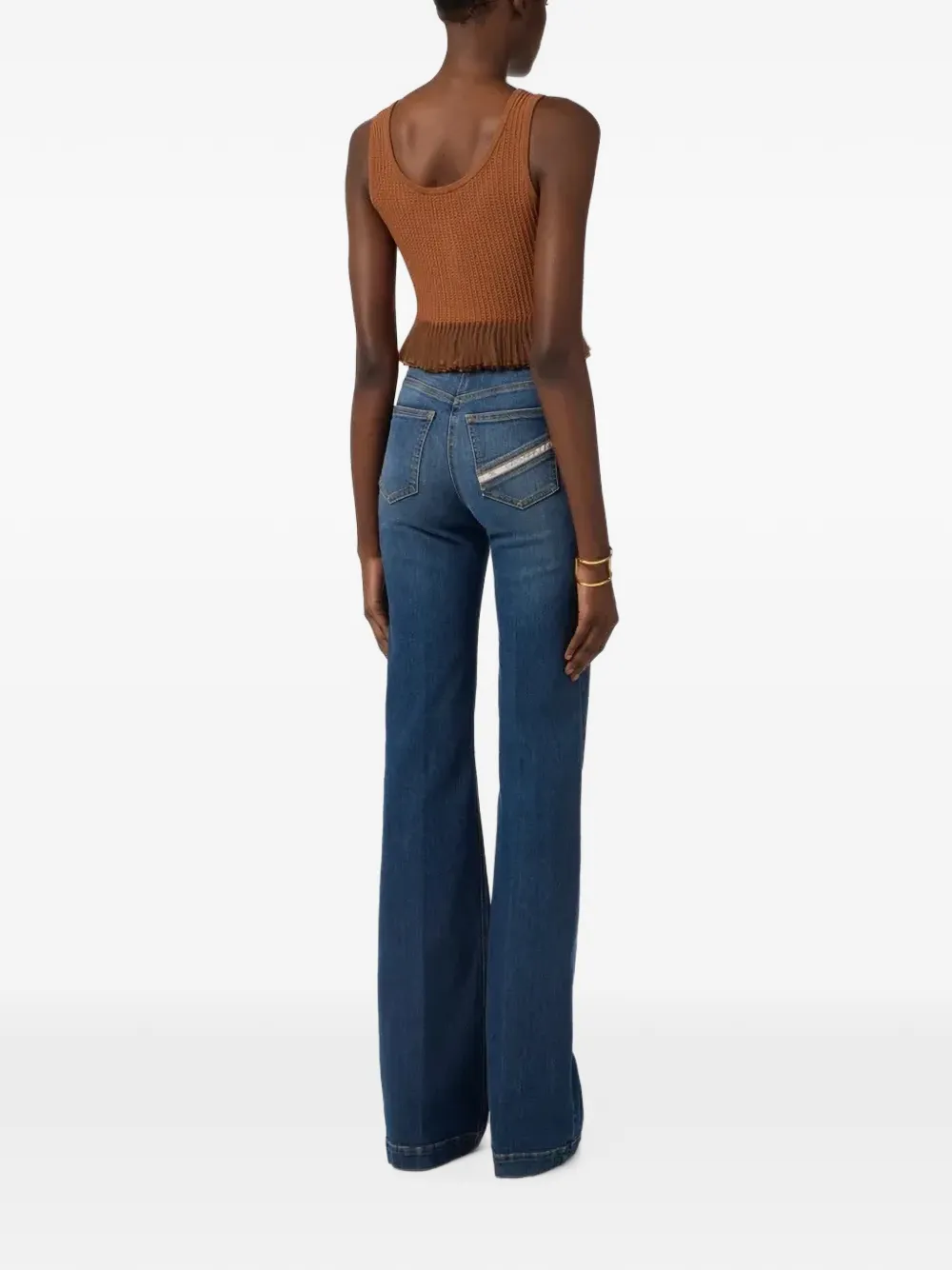 Elisabetta Franchi Palazzo goudkleurige denim broek met knopen Blauw