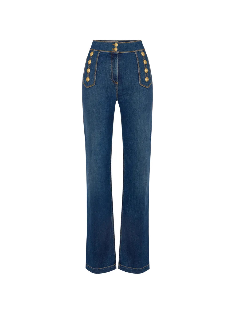 Elisabetta Franchi Gold-tone button denim Palazzo pants - Blu