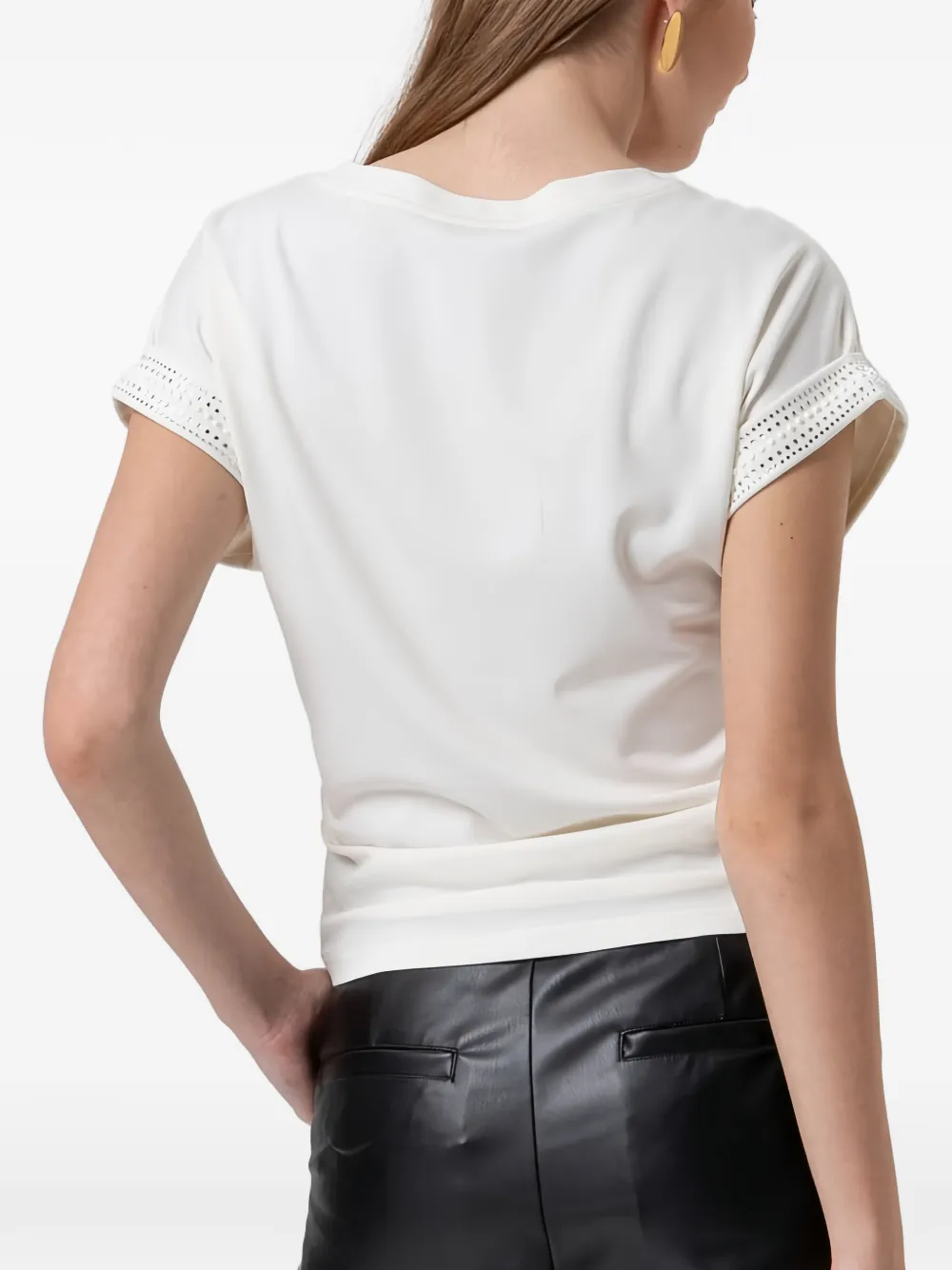 FRACOMINA T-shirt met kristallen en ruches Beige