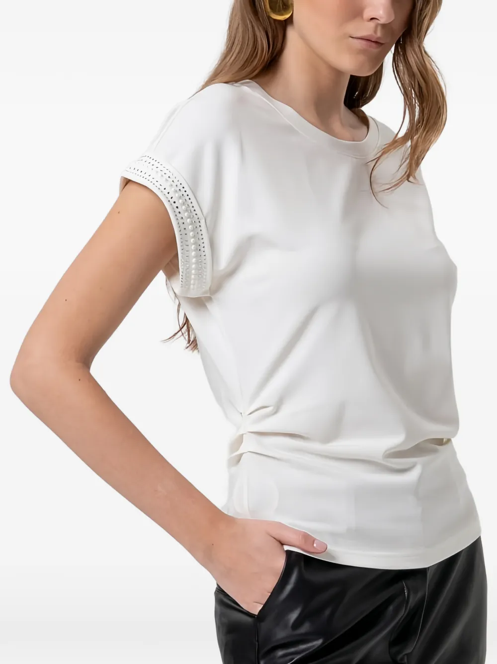 FRACOMINA T-shirt met kristallen en ruches Beige