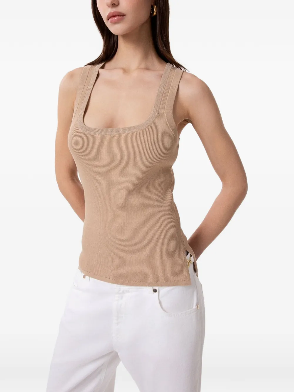 Gaëlle Paris ribbed lurex-trim top - Toni neutri