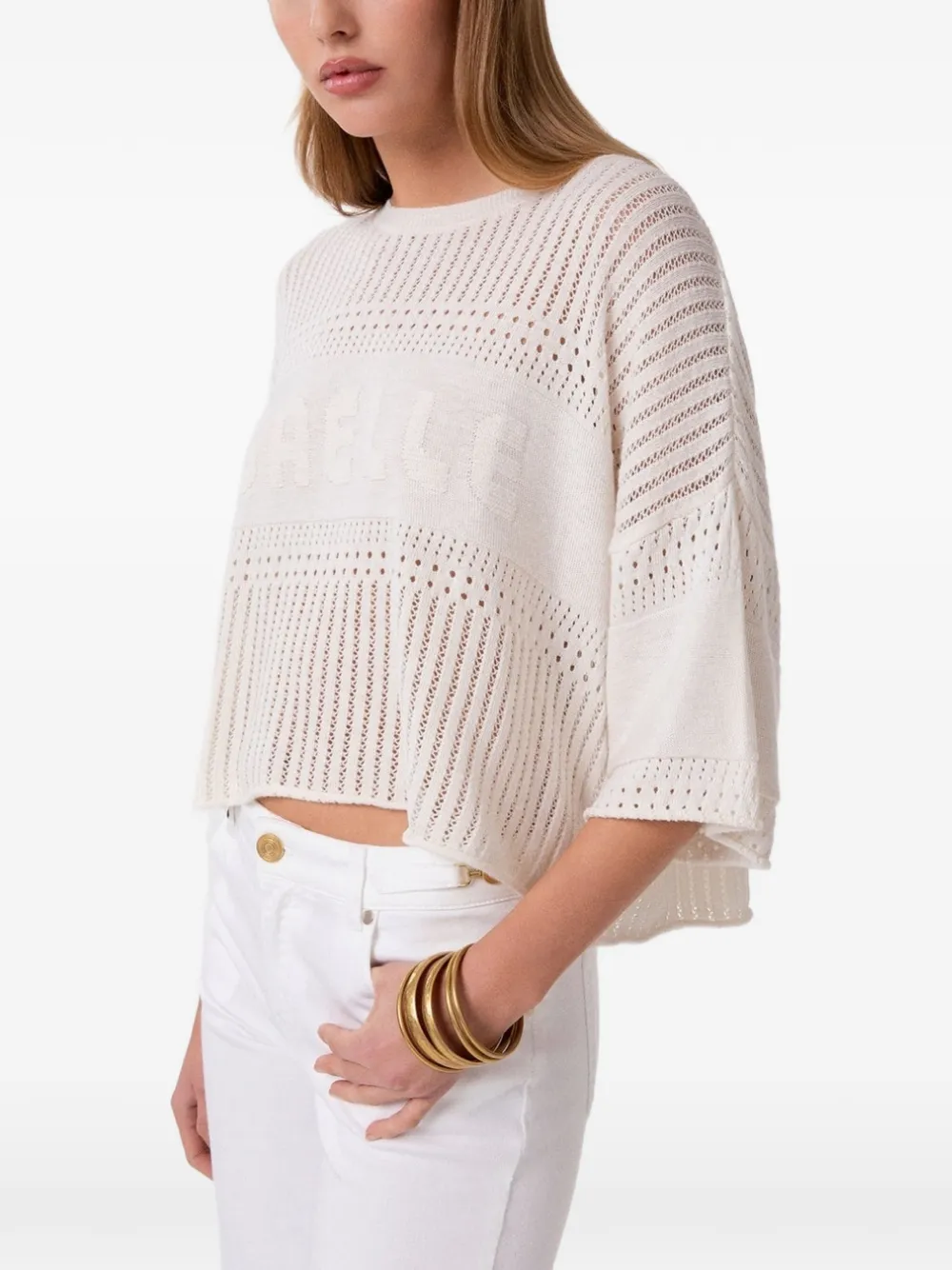 Gaëlle Paris logo-knit pointelle sweater · M