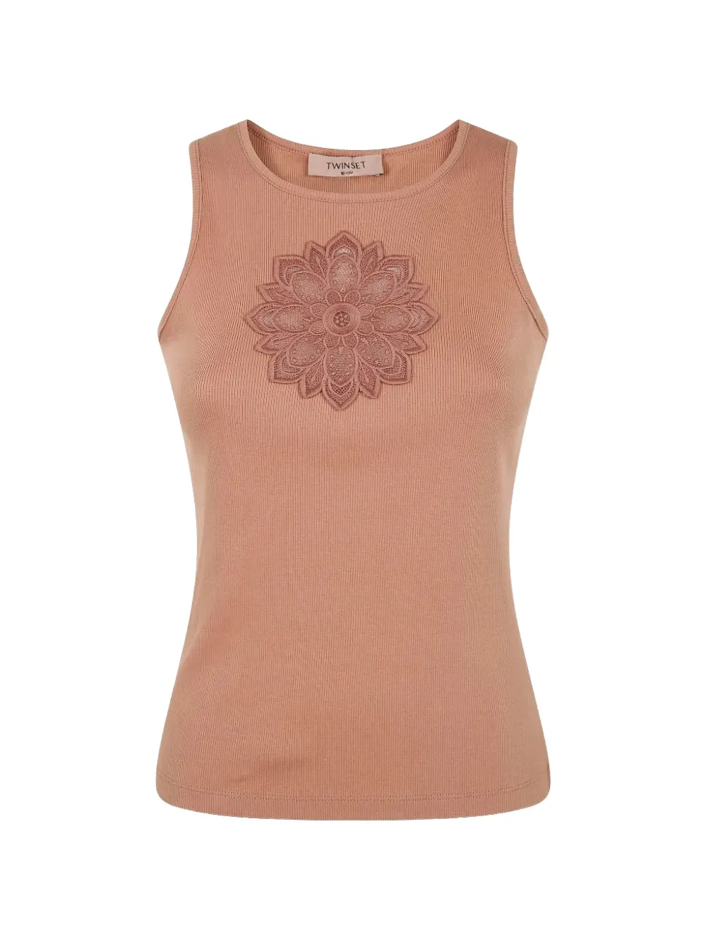 TWINSET lace-appliqué ribbed top - Marrone