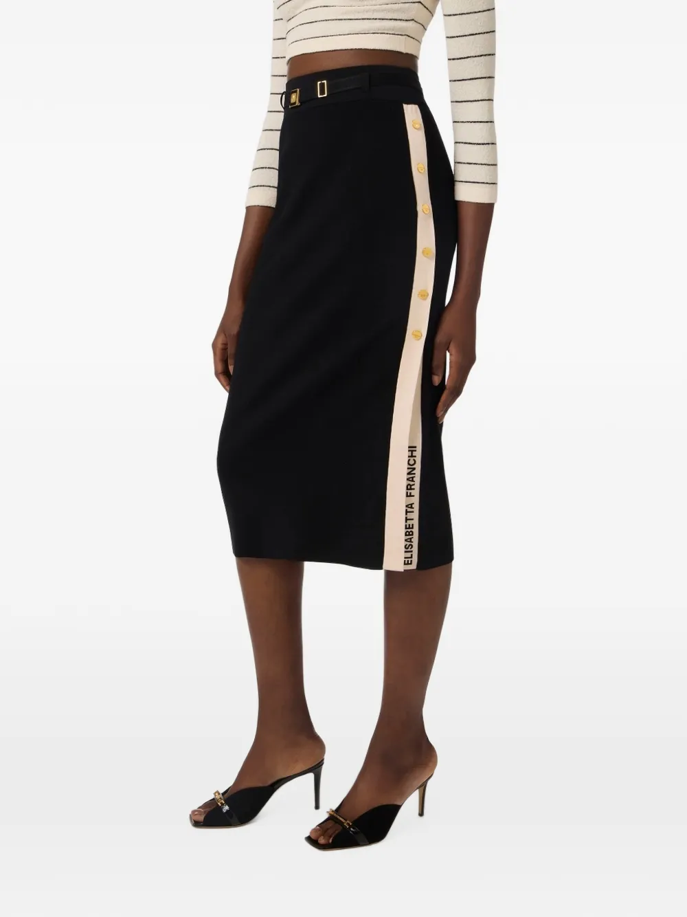 Elisabetta Franchi logo-jacquard knit midi skirt - Nero
