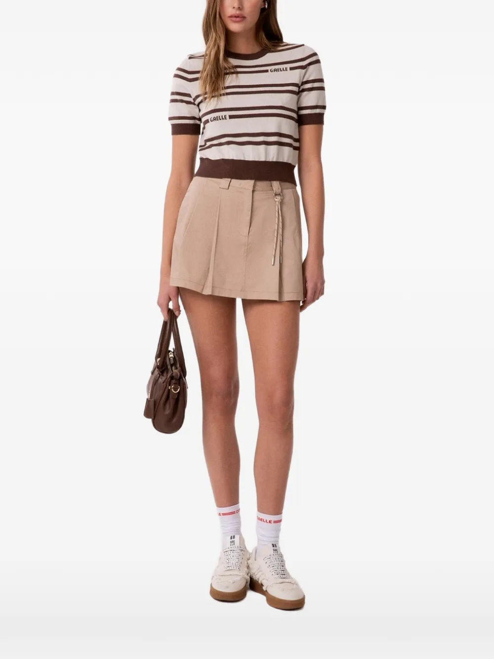 Gaelle Paris Striped Short-sleeve Sweater In ニュートラル