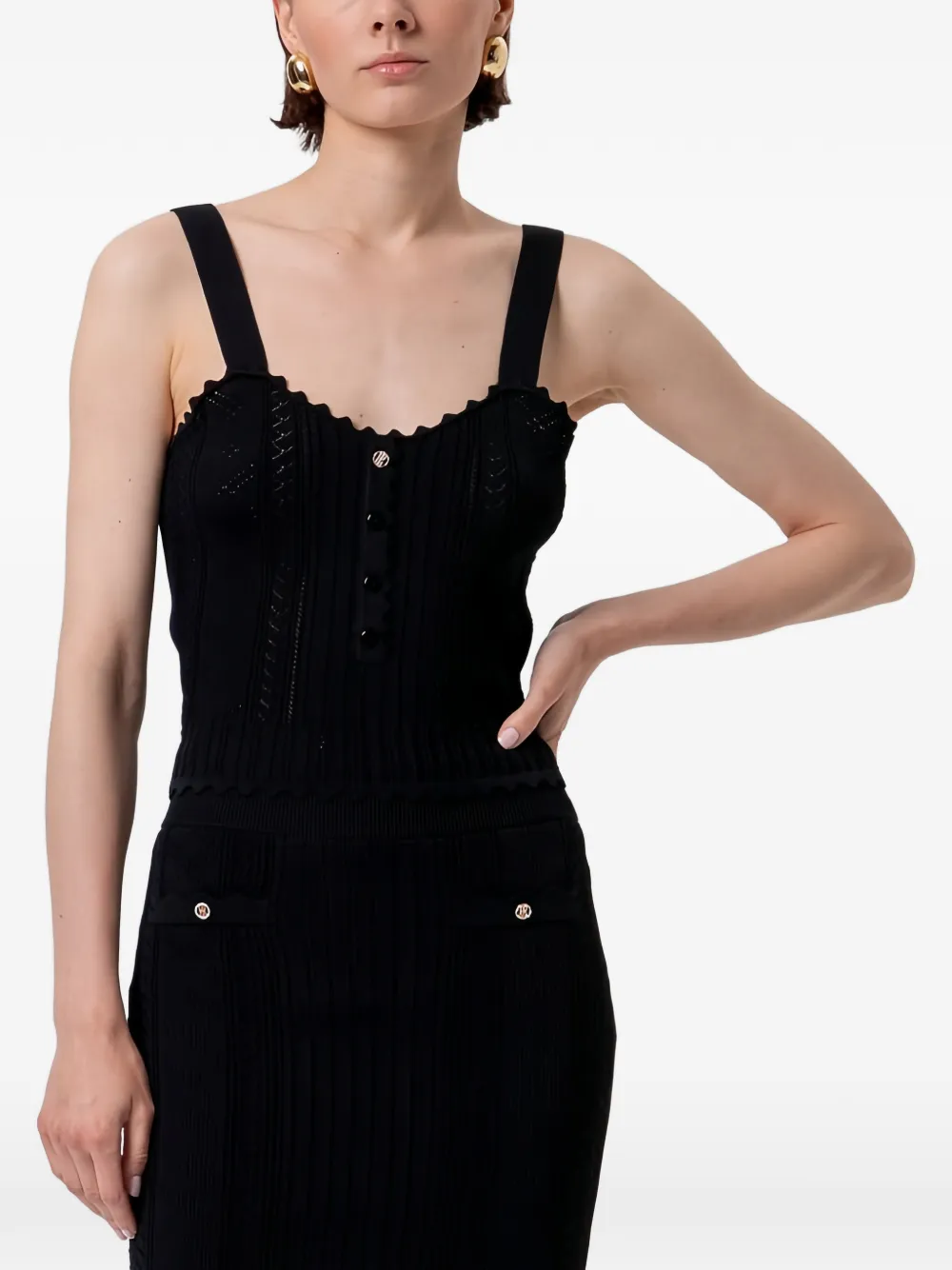 FRACOMINA pointelle-knit scalloped top - Nero