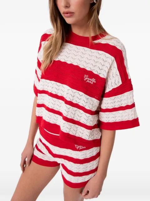 Gaëlle Paris striped pointelle-knit sweater