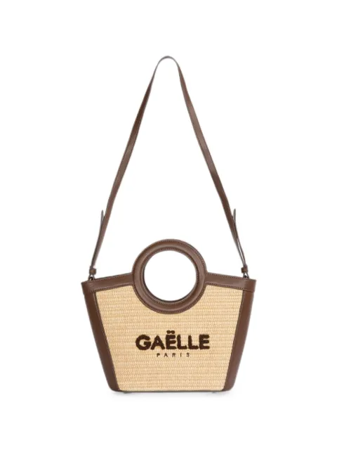 Gaëlle Paris logo-embroidered raffia-effect shoulder bag
