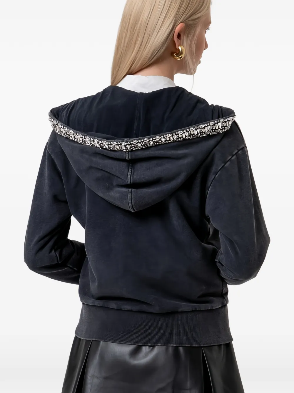FRACOMINA Hoodie verfraaid met kristallen en rits Zwart