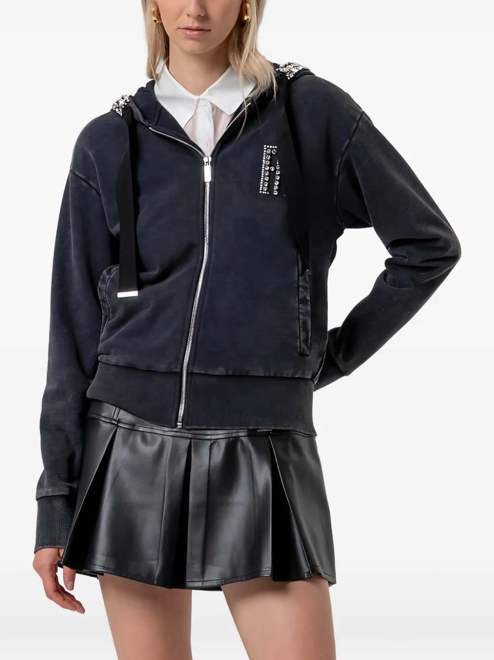 FRACOMINA crystal-embellished zip-up hoodie - Schwarz