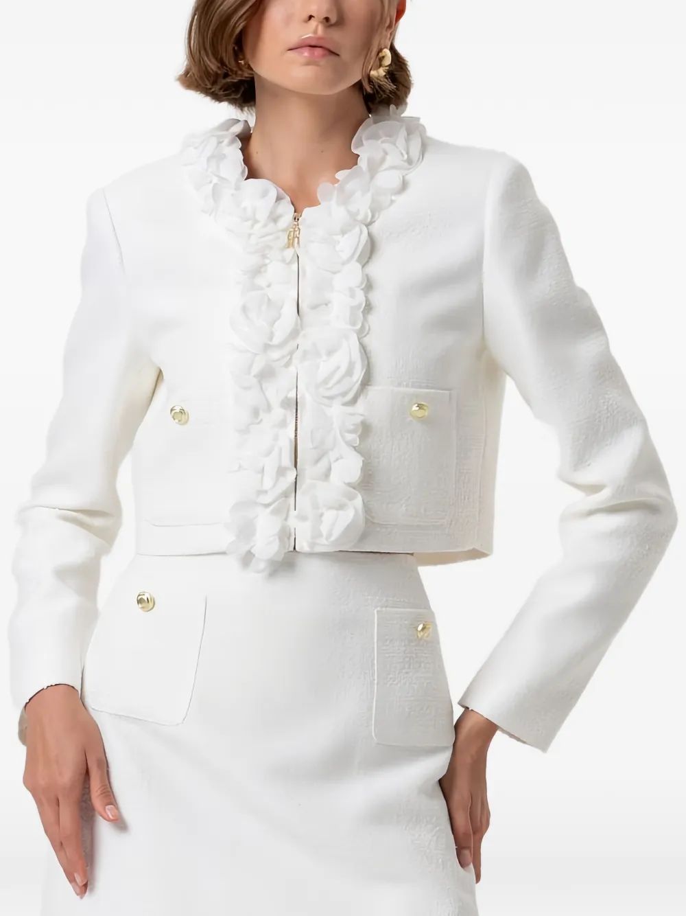 FRACOMINA floral-applique cropped tweed jacket · S