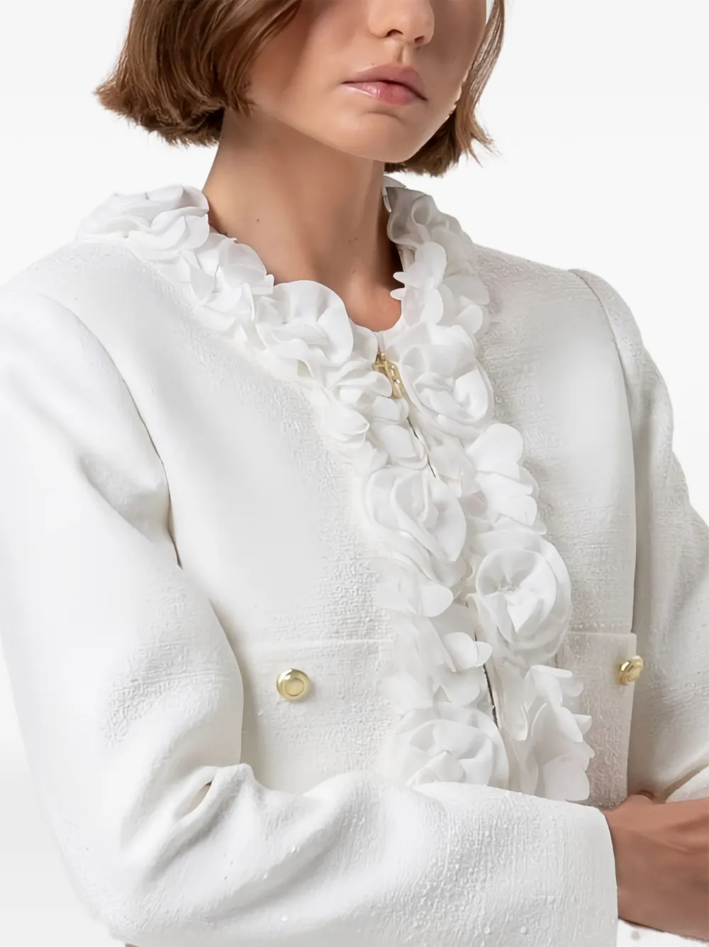 FRACOMINA Cropped tweed jack met bloemen-applicatie Beige