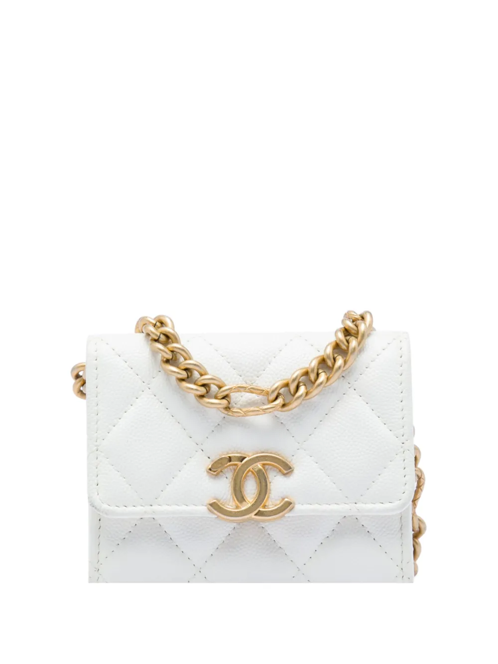 CHANEL Pre-Owned 2021 Quilted Caviar Card Holder on Chain crossbody bag - White