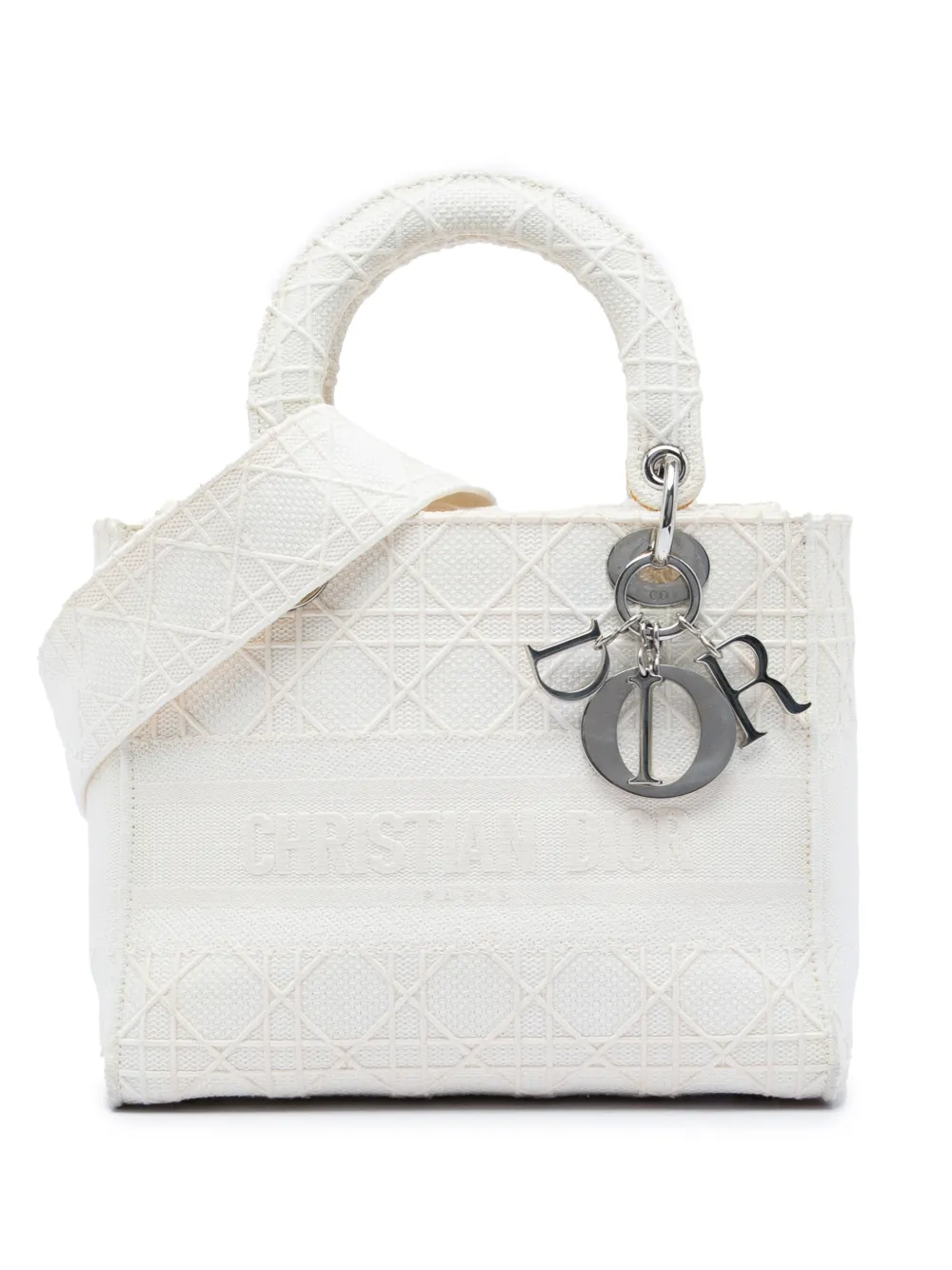Christian Dior Pre-Owned 2020 Medium Embroidered Canvas Cannage Lady D Lite satchel - Bianco