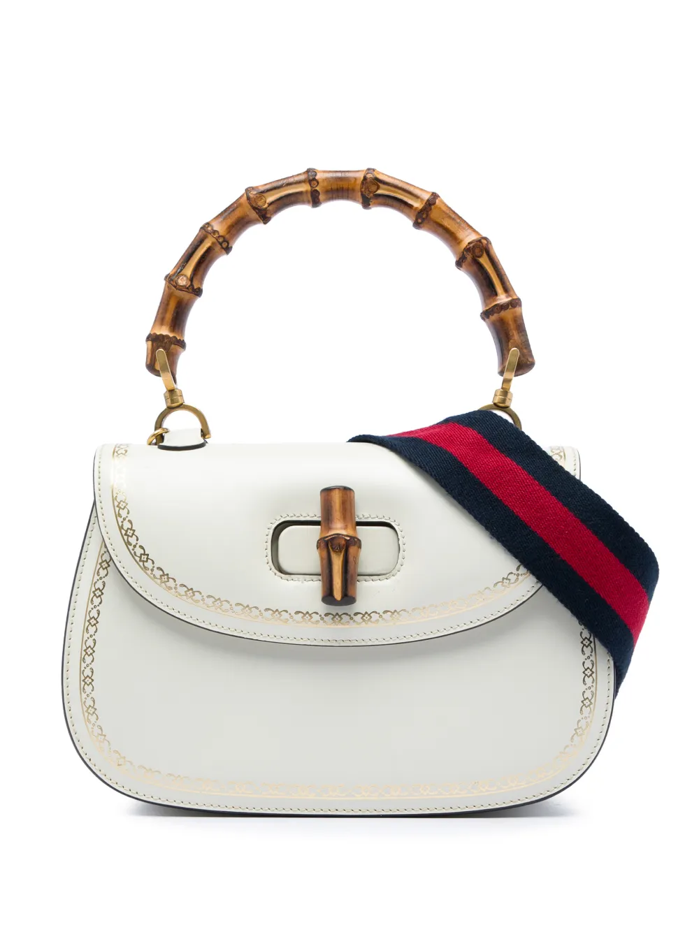 Gucci Pre-Owned 2016-2026 Bamboo Web Satchel-Tasche aus Kalbsleder mit Print - Weiß