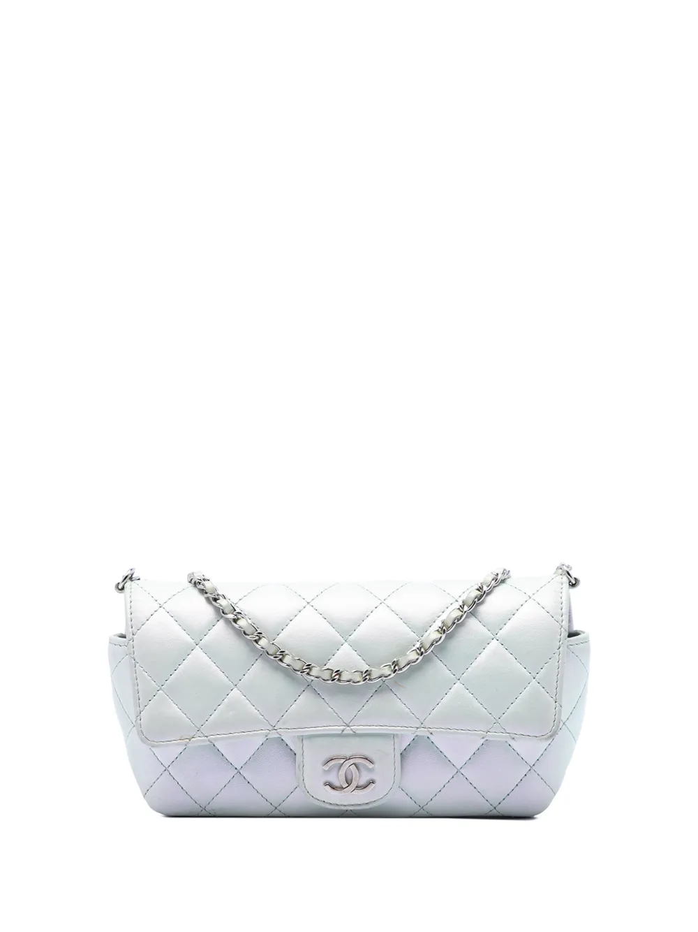 CHANEL Pre-Owned 2021 CC Quilted Iridescent Lambskin Glasses Case with Chain crossbody bag - Blu