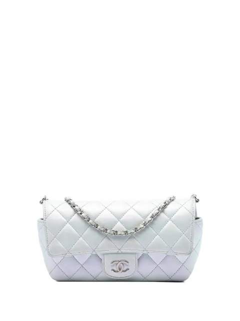 CHANEL Pre-Owned 2021 CC Quilted Iridescent Lambskin Glasses Case with Chain crossbody bag