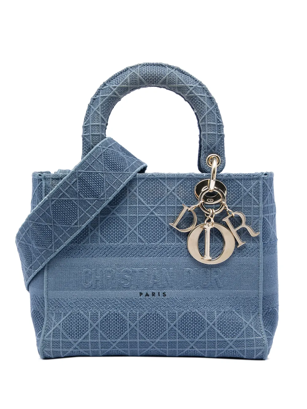 Christian Dior Pre-Owned 2020 mittelgroße Cannage Lady D Lite Satchel-Tasche aus Canvas - Blau